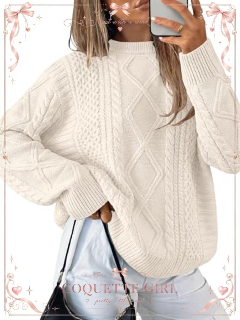 Womens Oversized Cable Knit Pullover Sweater Crewneck Long Sleeve Fall Winter